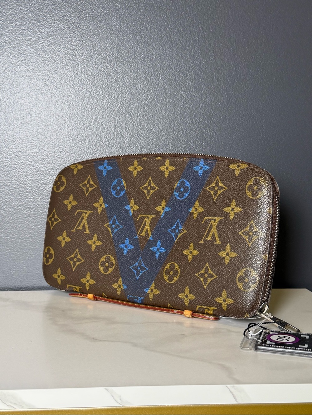 Louis Vuitton Brown Monogram Canvas Toiletry Pouch with Blue V Accent